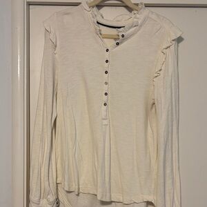 Pilcro Cream Button Down Ruffled Top